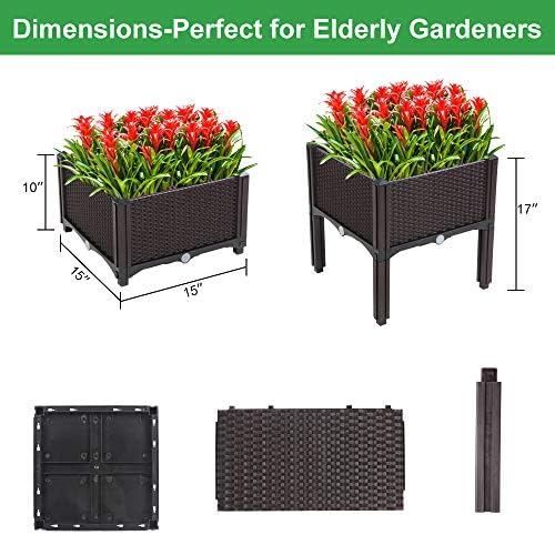 VINGLI Square Raised Garden Bed, Self-Watering Plastic Planter for Indoor Outdoor Vegetables, Fruits, Potato, Flowers, All Weather (2 Pcs)