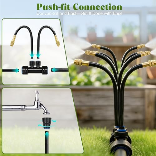 Drip Irrigation System for Garden, Automatic Watering System with Adjustable 360° Copper Spray Nozzles, DIY Drip Irrigation Kit for Yard, Lawn, Greenhouse, Raised Beds & Potted Plants (66FT)