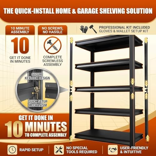 Metal Garage Shelving Unit, Heavy Duty Adjustable Storage Shelves, Steel Shelving, 2000 lbs Capacity Shelves for Heavy Tools and Equipment, 4 Tier, 13.8" W × 11.8" D × 44.1" H