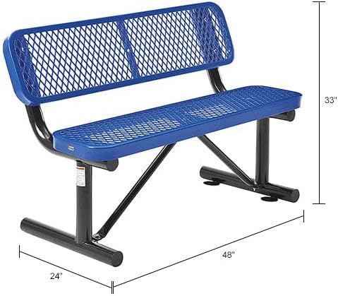 Global Industrial 4'L Heavy Duty Expanded Metal Mesh Bench with Backrest with Steel Frame, Portable Outdoor Bench, 1000 lbs Capacity, Blue, 48" L x 24" W x 33" H