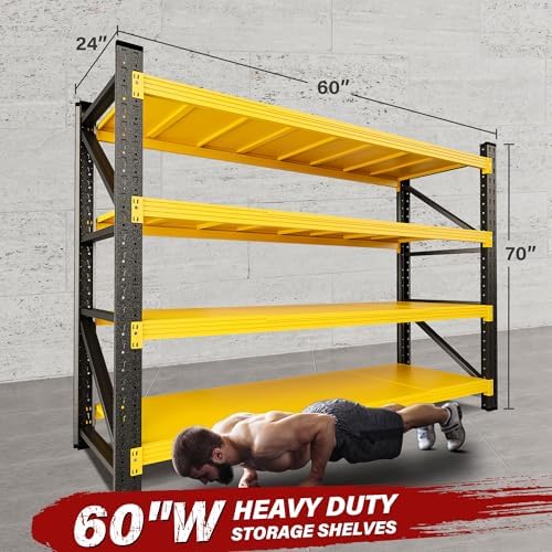 5000LBS Heavy Duty Garage Shelving Units,60" Wide & Deep Storage Shelves,Yellow Metal Garage Shelves,Large Storage Rack,Steel Shelf,Industrial Shelving for Shop,Warehouse,60" W x 24" D x 70" H