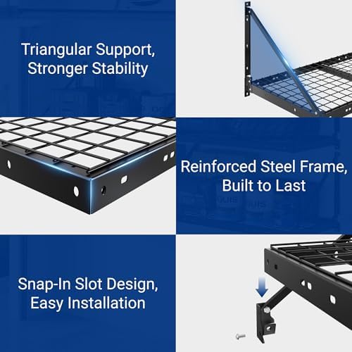 FLEXIMOUNTS 2-Pack 2x4 ft Garage Wall Shelving with 4 Hooks, Black