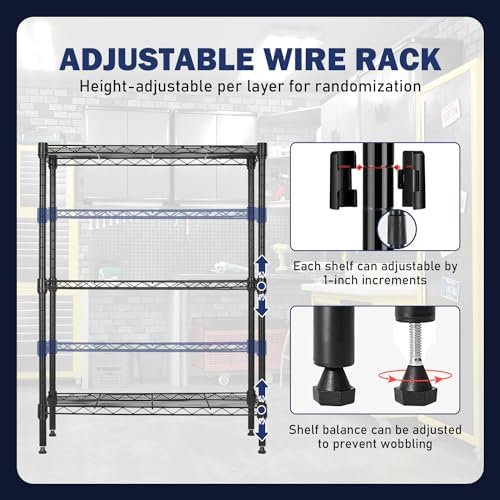 PayLessHere | 3-Tier Wire Shelf | 23"x13"x30" | Black | Adjustable Racks | Heavy-Duty Storage Shelves, Holds Upto 450 lbs | Rust-Resistant, No-Tool Assembly | for Home, Garage Shelving