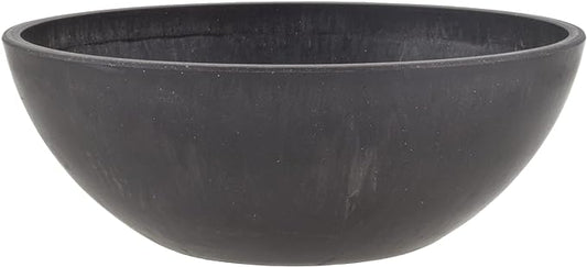 PSW Pot Collection M20DCB 8-inch Plastic/Stone/Wood Composite Low Bowl Planter – No Drainage Hole (Drillable), Shallow Indoor/Outer Pot for Succulents, Bonsai, Fairy Gardens, Herbs, Dark Charcoal