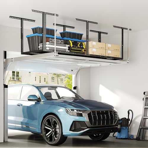 FLEXIMOUNTS 3x8 Overhead Garage Ceiling Storage Rack Adjustable, Hammertone