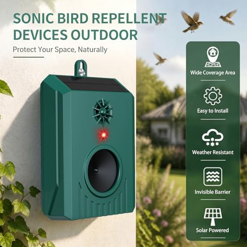 2026 Solar Ultrasonic Bird Repellent Devices Bird Repeller Outdoor 2 Pack
