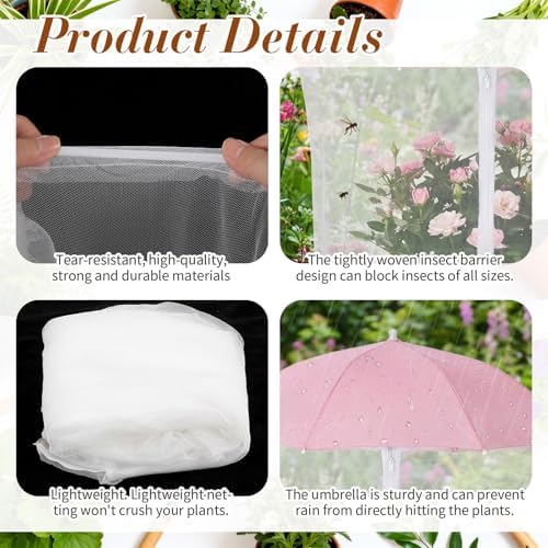 Novabright 2 Pack 25.9 in Large Plant Umbrella with 3.9 x 2.2 ft Net Adjustable Umbrella Shade Cover Mesh Plant Enclosure for Bird Pest Protection Guard Outdoor Indoor Garden Beds