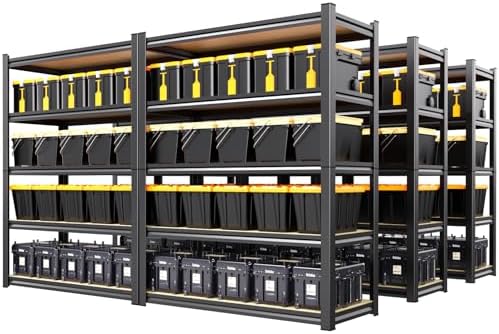 6 Pack Garage Shelving Heavy Duty Storage Shelves, Metal Adjustable Shelving Unit, Utility Garage Organizer Shelf for Basement, Pantry, Kitchen, Warehouse, 78" Hx45.6 Wx19.7 D, Black