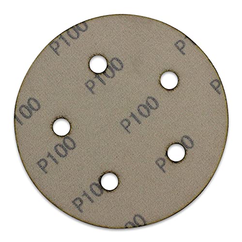 BHA 5" Inch 5 Hole Hook and Loop Sanding Discs for Orbital DA Sanders - 100 Pack (120 Grit)