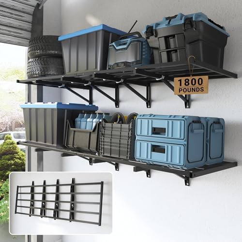 FLEXIMOUNTS Fold-Down 2-Pack 2x6ft Garage Wall Shelving, 1800lbs Load,Black