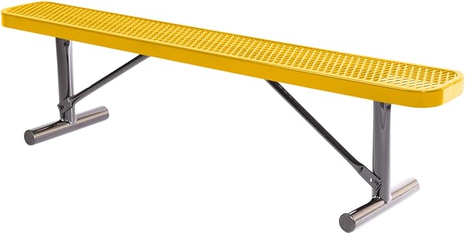 COATEDOUTDOORFURNITURE Coated Outdoor Furniture Heavy-Duty Portable Outdoor Bench Thermoplastic Coated, Expanded Metal, Commercial-Grade Seating, Made in America (Portable Without Back, 6 Ft, Yellow)