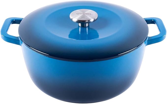Enamel Cast Iron Dutch Oven with Lid,Dual Handles,Heavy-Duty Cookware for Sourdough Bread Baking,Braising,Stews,Roasting,Oven Safe up to 500° F,5.5QT,blue