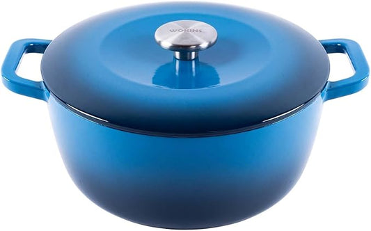 Enamel Cast Iron Dutch Oven with Lid,Dual Handles,Heavy-Duty Cookware for Sourdough Bread Baking,Braising,Stews,Roasting,Oven Safe up to 500° F,5.5QT,blue