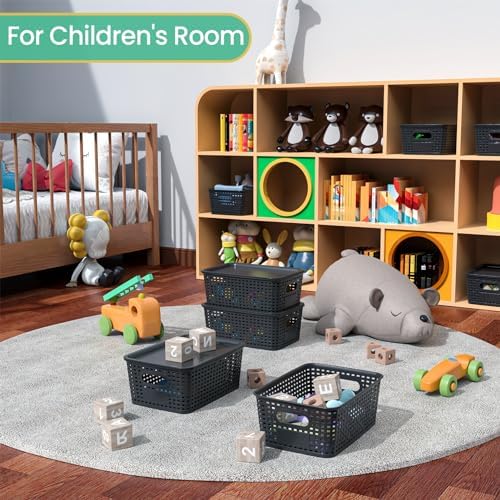 Ohmlove 8 Pack Plastic Storage Baskets with Lids for Organization
