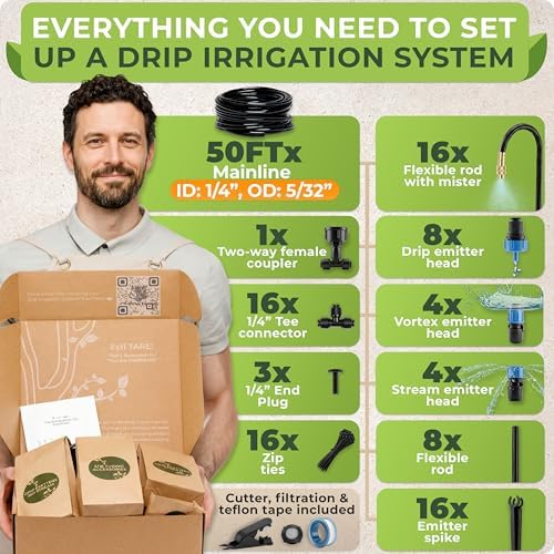 CARPATHEN Drip Irrigation System Kit with Atomizing Copper Nozzles, 50 feet