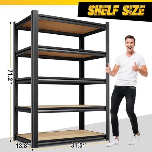5-Pack Garage Shelving for Multi-Room Home Storage & Organization, 71"H x 32"W x 14"D 5-Tier Adjustable Metal Storage Rack for Tools, Household Items, Garage, Workshop,Pantry&Basement Storage
