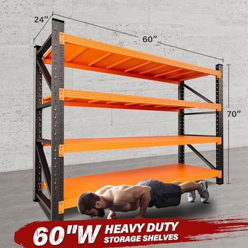 5000LBS Heavy Duty Garage Shelving Units,60" Wide & Deep Storage Shelves,Orange Metal Garage Shelves,Large Storage Rack,Steel Shelf,Industrial Shelving for Shop,Warehouse,60" W x 24" D x 70" H
