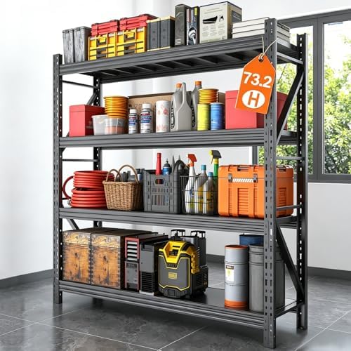 31.5''W Heavy Duty Storage Shelves, 2500LBS Metal Garage Shelving Units, 4 Tier Adjustable Large Industrial Shelves for Warehouse Workshop Basement (31.5''W x 13.8''D x 73.2''H), 2 Pack