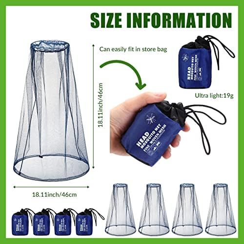 HESTYA 4 Pack Mosquito Head Net Mesh Face Cover Outdoor, Blue