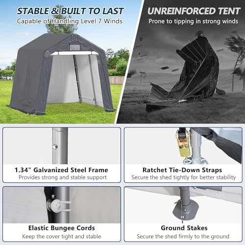 COVERONICS 8' x 8' Outdoor Portable Storage Shelter Shed, Grey