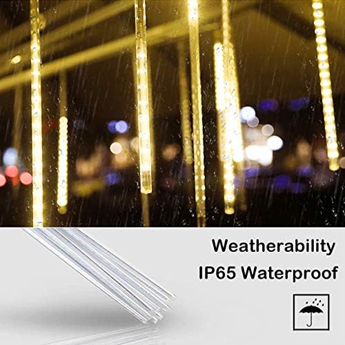 Christmas Lights Outdoor Icicle Lights Snowfall Meteor Shower Rain Light Christmas LED Decoration Falling Drop String Light 8 Tubes 288 LEDs (Warm White, 30cm), 1 Pack