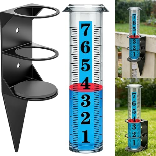 YZDTECH Rain Gauge Outdoor, 7" Easy to Read Rain Measure Gauge with Red Float, Rain Gauges Outdoors Best Rated with Metal Rack Holder, Large Freeze Proof Plastic Replacement Tube for Yard Garden