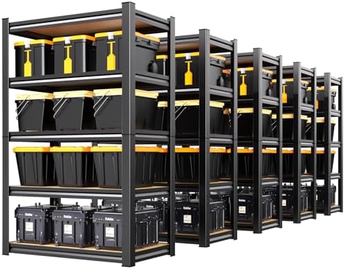5 Pack Garage Shelving Heavy Duty Storage Shelves, Metal Adjustable Shelving Unit, Utility Garage Organizer Shelf for Basement, Pantry, Kitchen, Warehouse, 71.2" Hx31.5 Wx13.8 D, Black