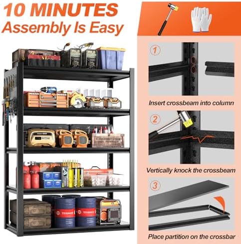 Metal Garage Shelving Unit, Heavy Duty Adjustable Industrial Storage Shelves, Steel Storage Rack for Garage, Warehouse, Basement, Black, 72" H x 47.2" W x 23.6" D, 3 Pack