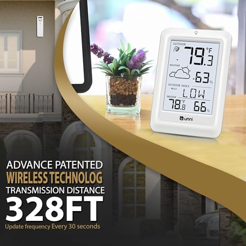 Indoor Outdoor Thermometer Wireless Weather Station, Temperature Humidity Monitor Battery Powered Inside Outside Thermometers with 330ft Range Remote Sensor and Backlight Display（WH01）