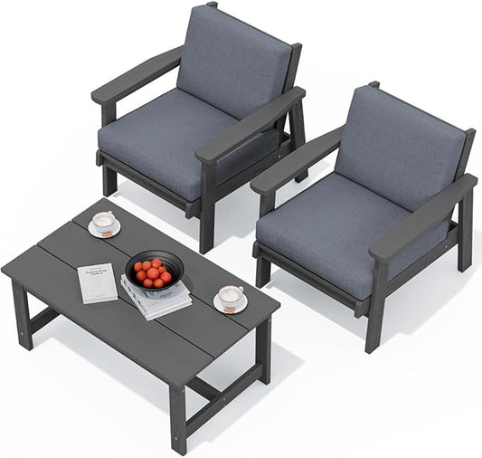 SERWALL HDPE Outdoor Couch, Grey Frame and Grey Cushion