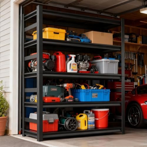 Garage Shelving Units and Storage 5 Tier Adjustable Storage Shelves Heavy Duty Metal Shelving Utility for Garage Warehouse Pantry Basement, Black
