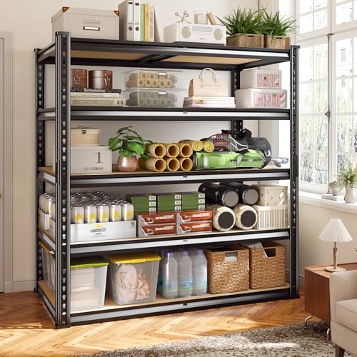 72.2" H Garage Shelves 2230LBS Storage Shelves, 5 Tier Adjustable Metal Shelving, Heavy Duty Shelving for Storage, Basement, Warehouse, Pantry, Kitchen, 35.5" W x 19.5" D x 72.2" H, Black, 2 Pack