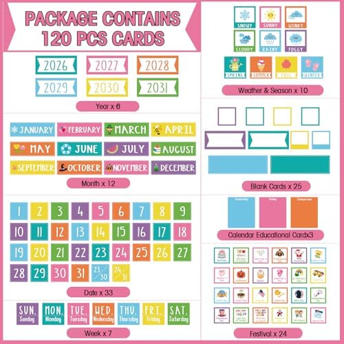 Sinload Classroom Calendar Pocket Chart White, Colorful