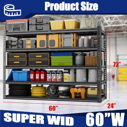 Durstruct 60" W Storage Shelves 5 Tier Garage Shelving Heavy Duty 3000LBS