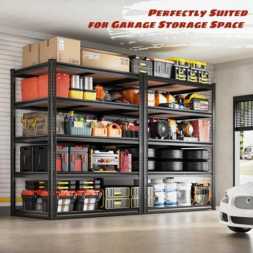 ROOMFAVE 2250LBS Storage Shelves Heavy Duty,5 Tier,35.56" W, Black.2PCS