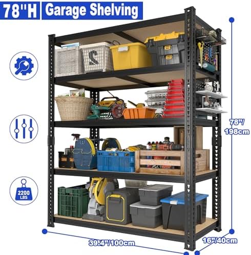 40''W Garage Storage Shelves, Storage Racks Shelving Units, Storage Shelves Heavy Duty, Adjustable Metal Shelves with 2 Pegboards for Basement, Warehouse, Pantry, Kitchen, 2200 LBS