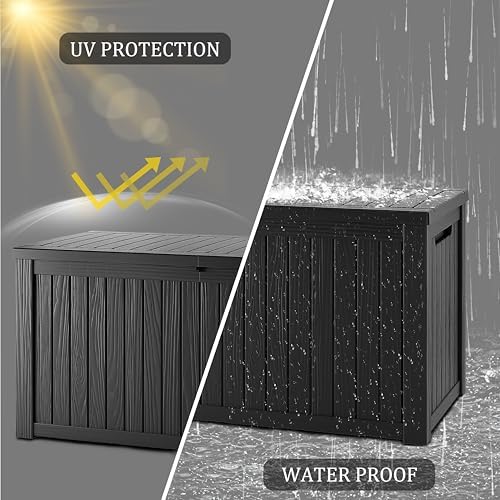 150 Gallon Lockable Resin Outdoor Storage Box, Waterproof & Weather Resistant Deck Box for Patio Cushion, Garden Tools & Pool Accessories, Black