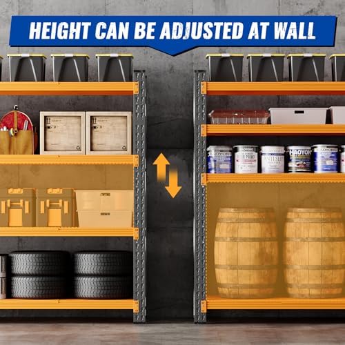 BYNSOE 78.8" W Storage Shelves 7000lbs Garage Metal Shelving Heavy Duty Garage Shelves Adjustable Storage Shelves for Industrial, Factory, (Black Orange, 78.8" W X 24" D X 78.8" H)