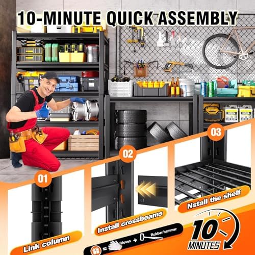 3Pack-78 ''H Storage Shelves, 45.6‘’W Garage Shelving, Adjustable Garage Shelves, 3000lbs Heavy Duty Shelving ,5 Tier Garage Storage Shelves,Easy-To-Install Metal Shelf Storage Rack Shelving Unit