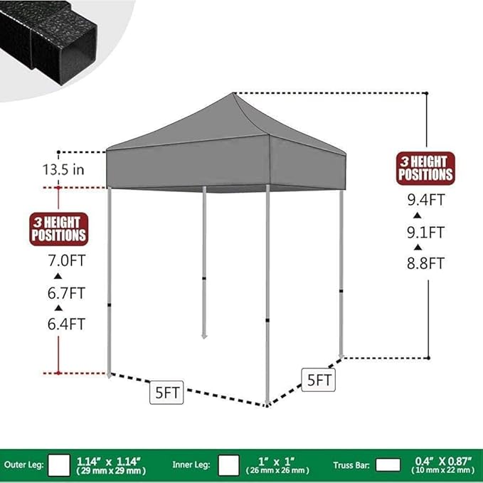 Eurmax USA 5'x5' Pop Up Canopy Tent Commercial Instant Canopies with Heavy Duty Roller Bag,Bonus 4 Sand Weights Bags (Khaki)
