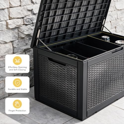130 Gallon Deck Box,Lockable Outdoor Storage Box Gas Lift,Waterproof,Black