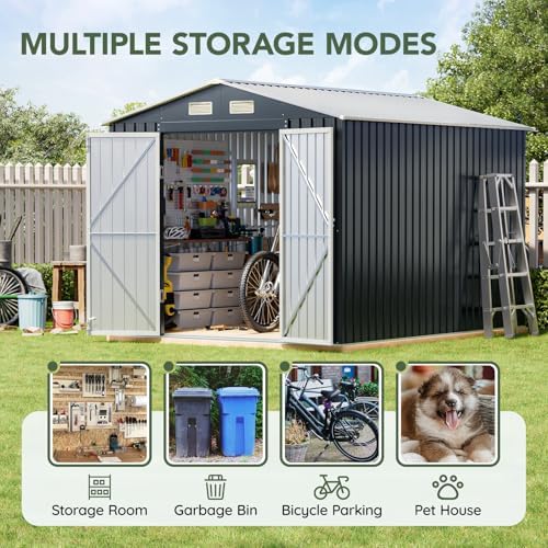 Breezz Outdoor Steel Storage Shed with Floor Frame, 10 x 8 ft