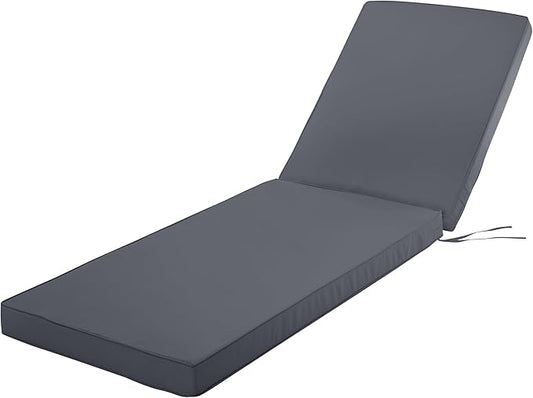 Chaise Lounge Cushion for Outdoor Furniture, Waterproof Fade and Tear Resistant Lounge Deck Chair Cushions for Patio Lawn Pool Resort Hotel, 72x21x3 Inch, Dark Grey
