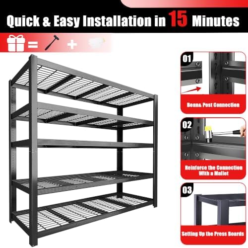 84" H Heavy Duty Wire Garage Shelving, 5-Tier Adjustable Industrial Metal Storage Shelving Unit,Standing Storage Rack for Warehouse and Basement, 24" D x 55" W x 84" H