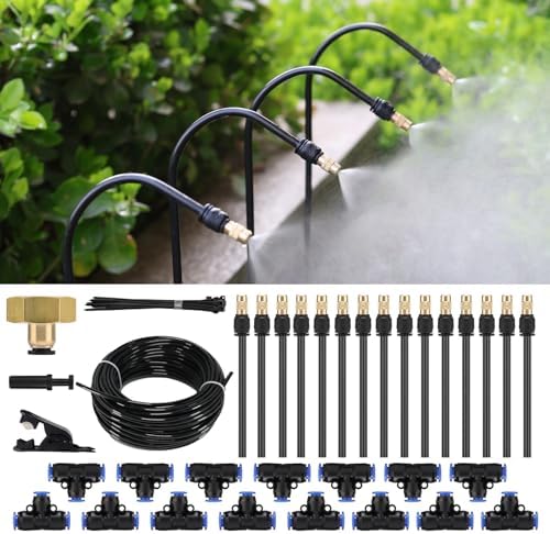 50FT Drip Irrigation System, Complete Garden Watering Kit with Rust-Proof Copper Nozzles - UV Stabilized Flexible Hose for Lawn, Greenhouse, Patio Plants