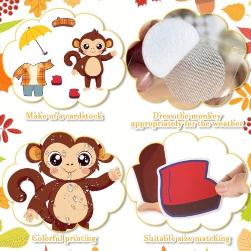 Ireer 56 Pieces Weather Bulletin Board Set for Preschool 12 x 8'' Animal Weather Chart for Classroom Dress up Seasonal Bulletin Board Cutout for Wall Blackboard Decorations(Monkey)
