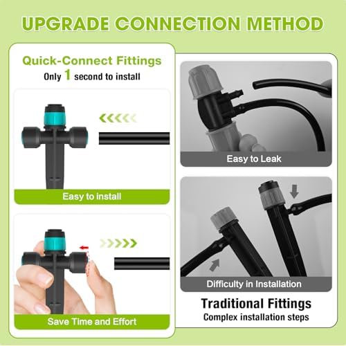 Drip Irrigation System, Automatic Drip Irrigation Kit for Potted Plants, 33ft Quick Connector Garden Watering System with 6mm Irrigation Tubing Hose Adjustable Emitters