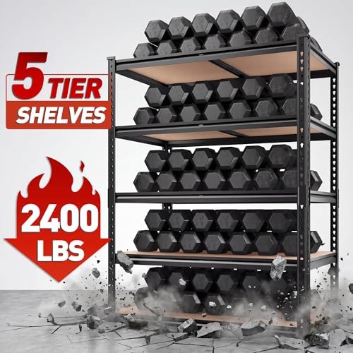 REIBII 2 Pack Garage Shelving, 2400LBS Each,Heavy Duty Storage Shelves