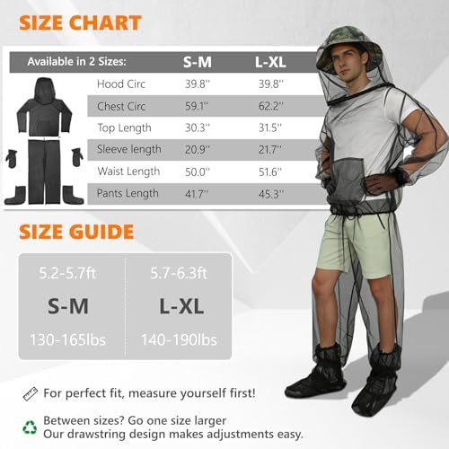IC ICLOVER 4- Piece Mosquito Jacket, Mosquito Net Suits for Outdoor Fishing