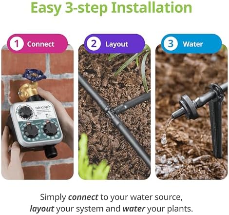 Raindrip R560DP Drip Watering System, Automatic Drip Irrigation System with Timer for Containers and Hanging Baskets, Waters up to 20 Plants, Includes 20 Drippers, Black